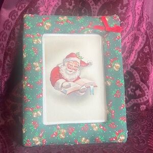 Festive Santa Reading Vintage Christmas Card Print in a fabric 5x7 Picture Frame